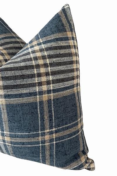 Navy Plaid Throw Pillow Cover, Woven Farmhouse Home Accent
