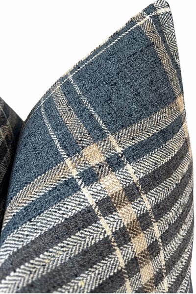 Navy Plaid Throw Pillow Cover, Woven Farmhouse Home Accent