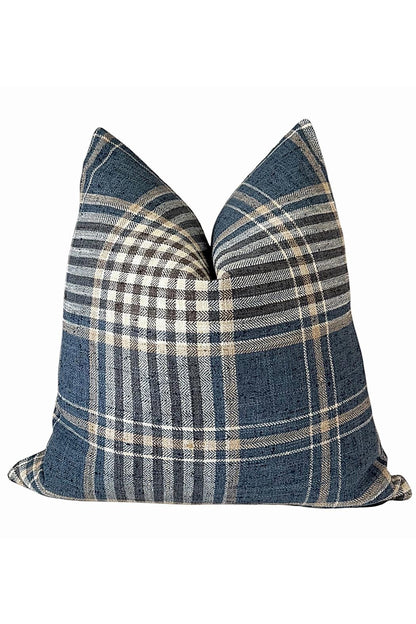 Navy Plaid Throw Pillow Cover, Woven Farmhouse Home Accent