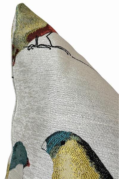 Bird Print Pillow Cover, Tropical Throw Cushion, Botanical Accent, Coastal Home Decor