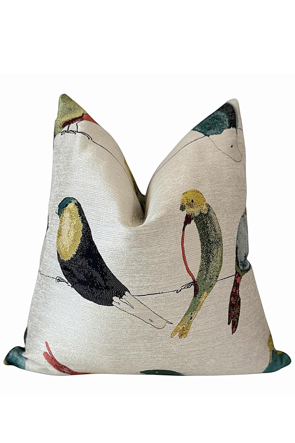 Bird Print Pillow Cover, Tropical Throw Cushion, Botanical Accent, Coastal Home Decor