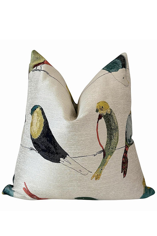 Bird Print Pillow Cover, Tropical Throw Cushion, Botanical Accent, Coastal Home Decor