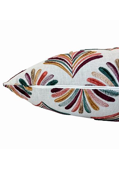 Embroidered Fan Pillow Cover, Multicolor Boho Linen Accent Cushion