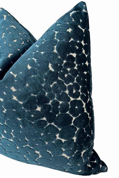 Teal Velvet Pillow Cover, Textured Abstract Accent Cushion