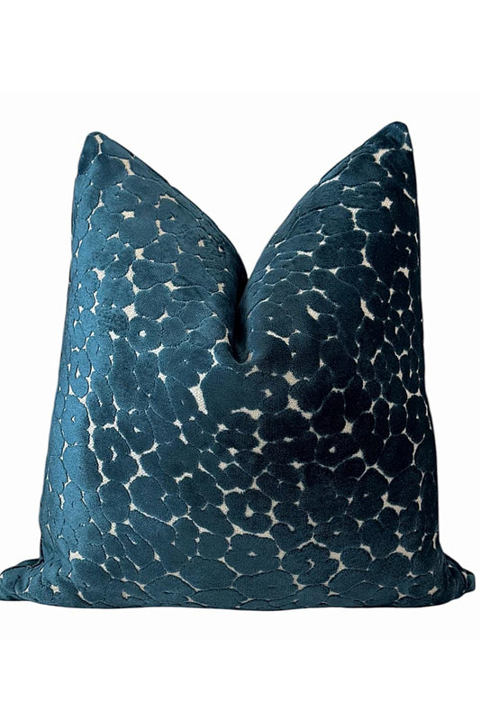 Teal Velvet Pillow Cover, Textured Abstract Accent Cushion
