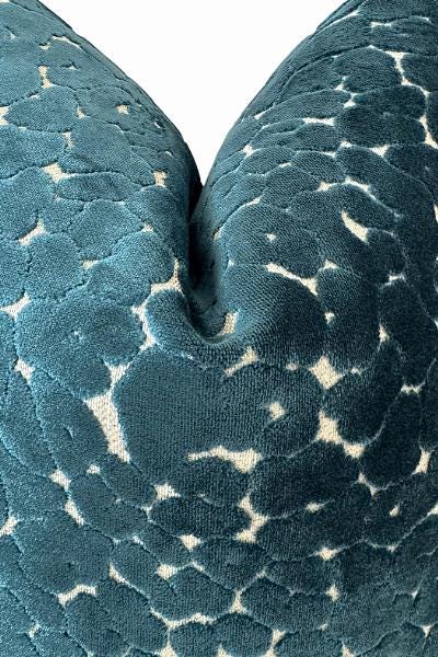 Teal Velvet Pillow Cover, Textured Abstract Accent Cushion