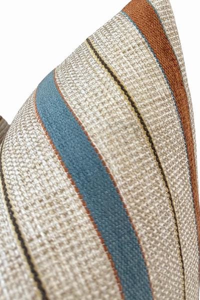 Striped Linen Pillow Cover, Rust and Blue Neutral Accent Cushion