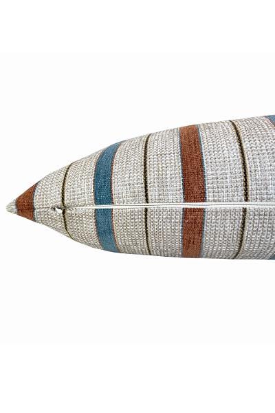 Striped Linen Pillow Cover, Rust and Blue Neutral Accent Cushion