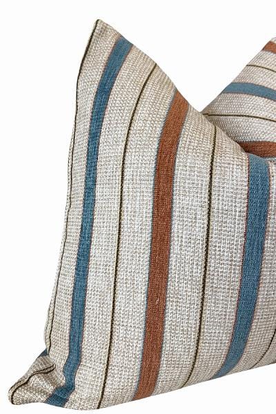 Striped Linen Pillow Cover, Rust and Blue Neutral Accent Cushion