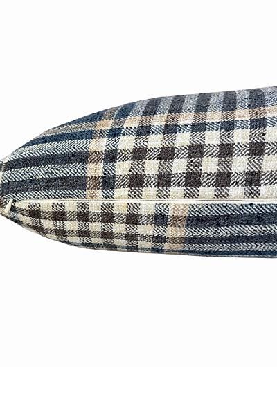 Navy Plaid Throw Pillow Cover, Woven Farmhouse Home Accent