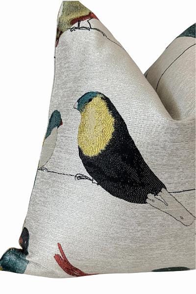 Bird Print Pillow Cover, Tropical Throw Cushion, Botanical Accent, Coastal Home Decor