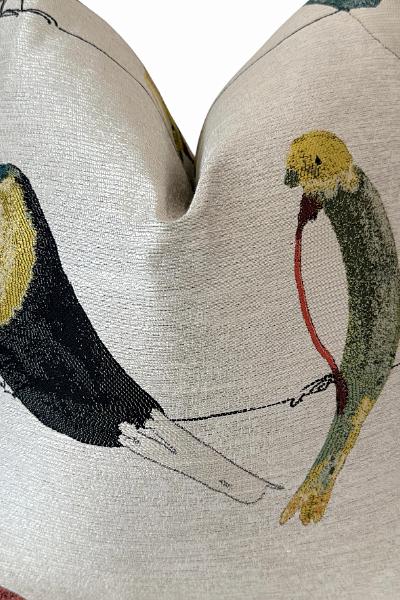 Bird Print Pillow Cover, Tropical Throw Cushion, Botanical Accent, Coastal Home Decor