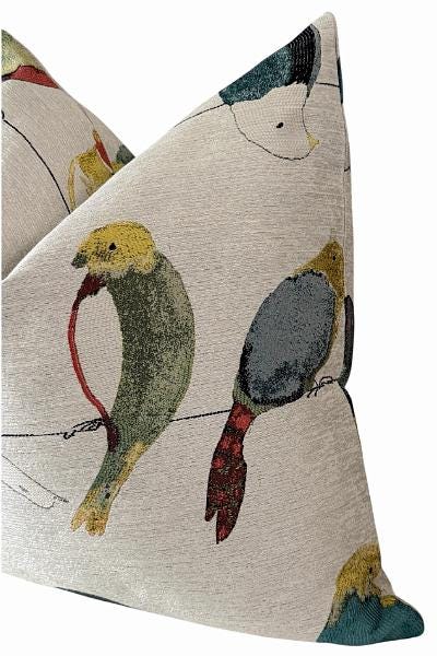 Bird Print Pillow Cover, Tropical Throw Cushion, Botanical Accent, Coastal Home Decor