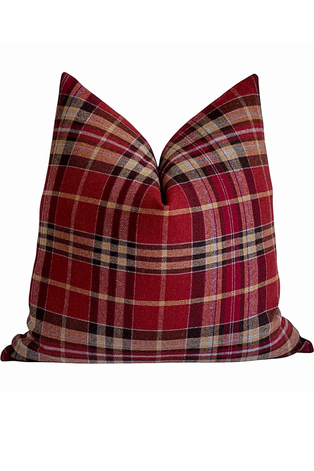 Red Plaid Pillow Cover, Christmas Throw Cushion, Rustic Farmhouse Holiday Decor, Hidden Zipper