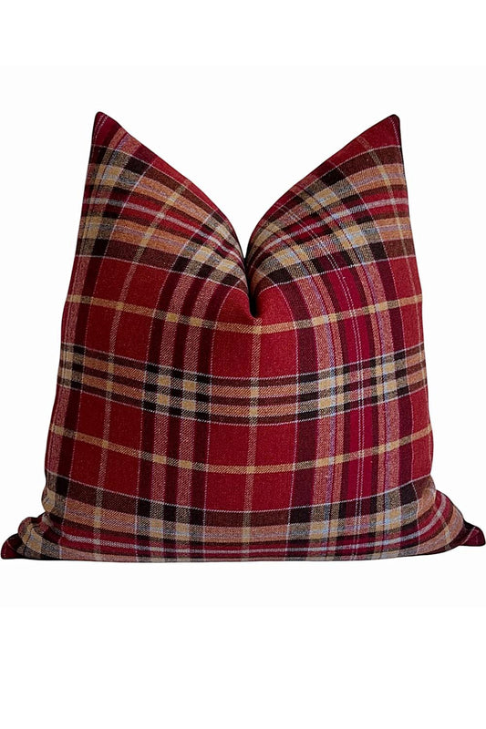 Red Plaid Pillow Cover, Christmas Throw Cushion, Rustic Farmhouse Holiday Decor, Hidden Zipper
