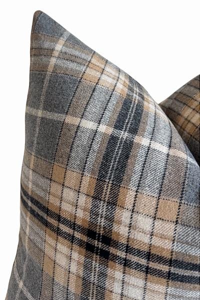 Gray Plaid Pillow Cover, Neutral Throw Cushion, Modern Farmhouse Accent, Rustic Home Decor