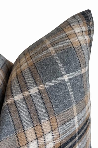 Gray Plaid Pillow Cover, Neutral Throw Cushion, Modern Farmhouse Accent, Rustic Home Decor