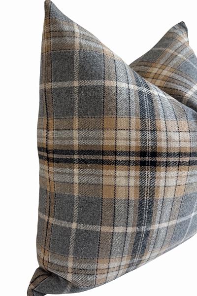 Gray Plaid Pillow Cover, Neutral Throw Cushion, Modern Farmhouse Accent, Rustic Home Decor
