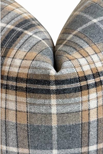 Gray Plaid Pillow Cover, Neutral Throw Cushion, Modern Farmhouse Accent, Rustic Home Decor