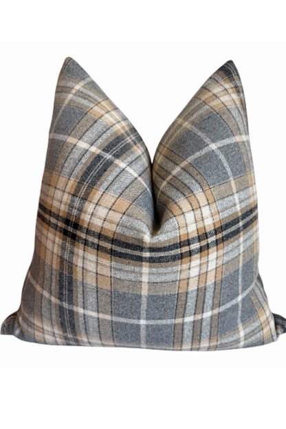 Gray Plaid Pillow Cover, Neutral Throw Cushion, Modern Farmhouse Accent, Rustic Home Decor