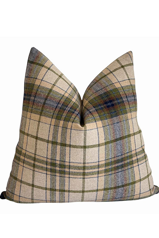 Neutral Plaid Pillow Cover, Beige Throw Cushion, Rustic Farmhouse Accent, Cottage Home Decor