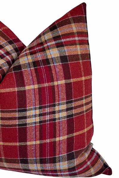 Red Plaid Pillow Cover, Christmas Throw Cushion, Rustic Farmhouse Holiday Decor, Hidden Zipper