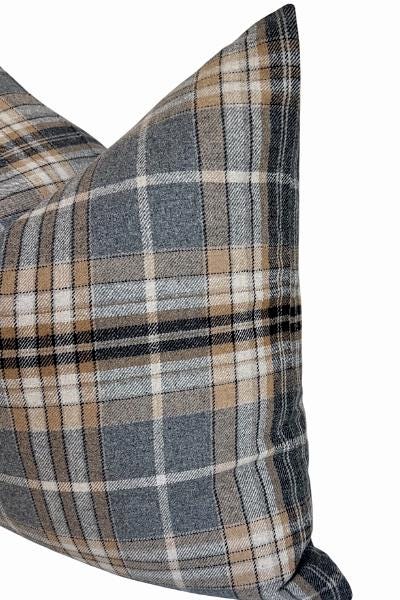 Gray Plaid Pillow Cover, Neutral Throw Cushion, Modern Farmhouse Accent, Rustic Home Decor