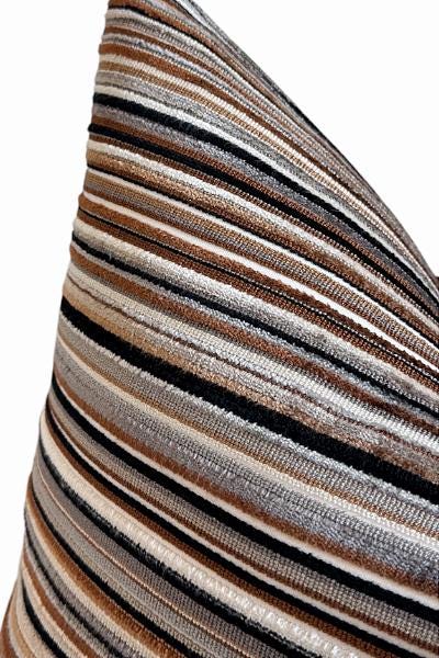 Brown Black Striped Pillow Cover, Neutral Textured Designer Cushion Cover