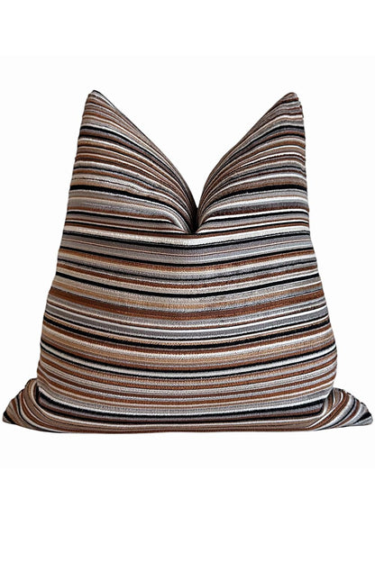 Brown Black Striped Pillow Cover, Neutral Textured Designer Cushion Cover