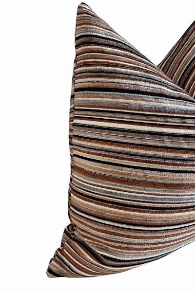 Brown Black Striped Pillow Cover, Neutral Textured Designer Cushion Cover