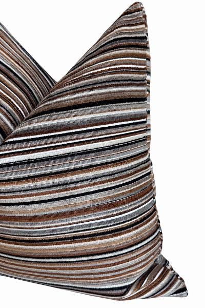Brown Black Striped Pillow Cover, Neutral Textured Designer Cushion Cover