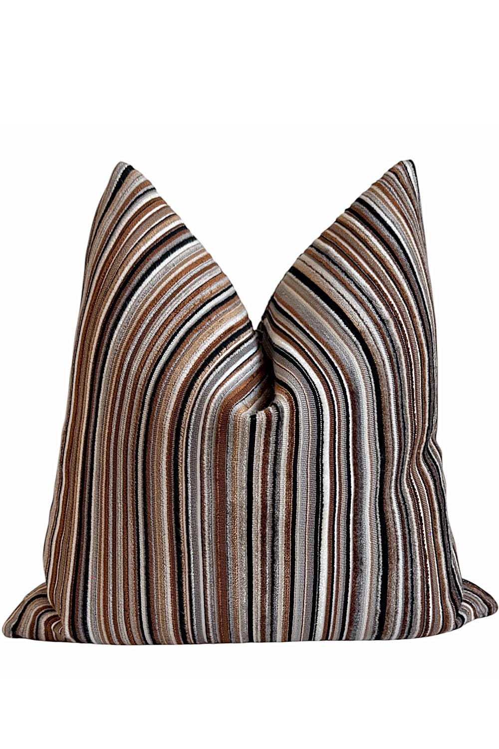 Brown Black Striped Pillow Cover, Neutral Textured Designer Cushion Cover