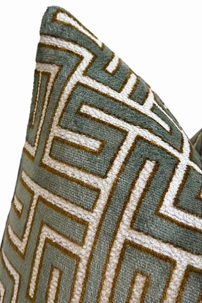 Modern Geometric Pillow Cover, Sage Green Maze Pattern Accent Cushion, Contemporary Home Decor