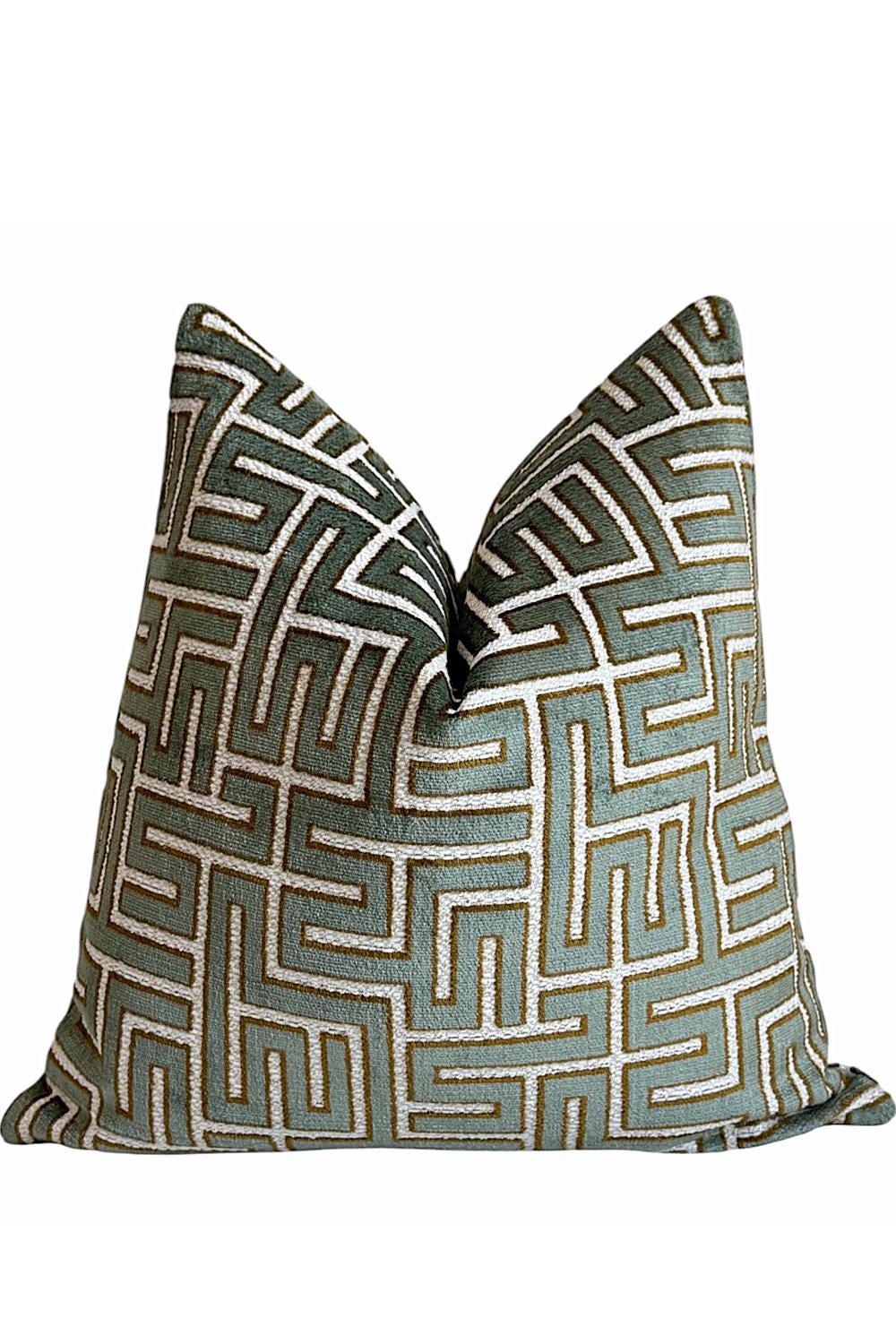 Modern Geometric Pillow Cover, Sage Green Maze Pattern Accent Cushion, Contemporary Home Decor