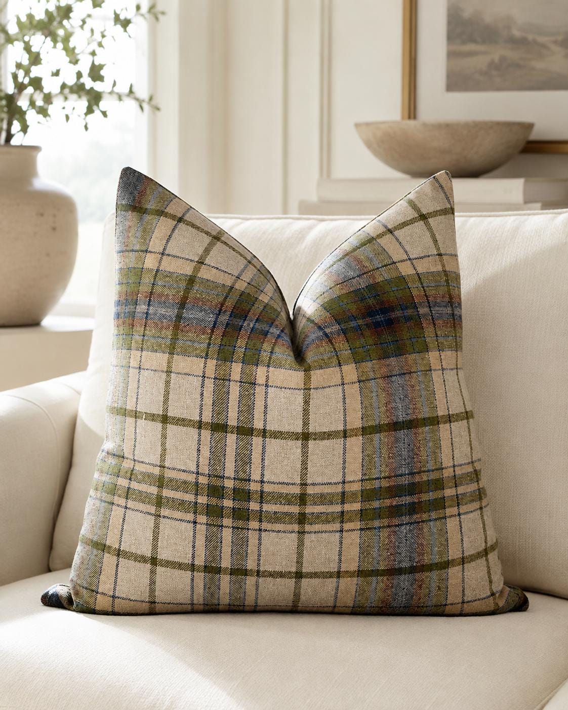 Green Throw Pillow Cover Set of 4, Sage Velvet, Plaid, Animal Print.